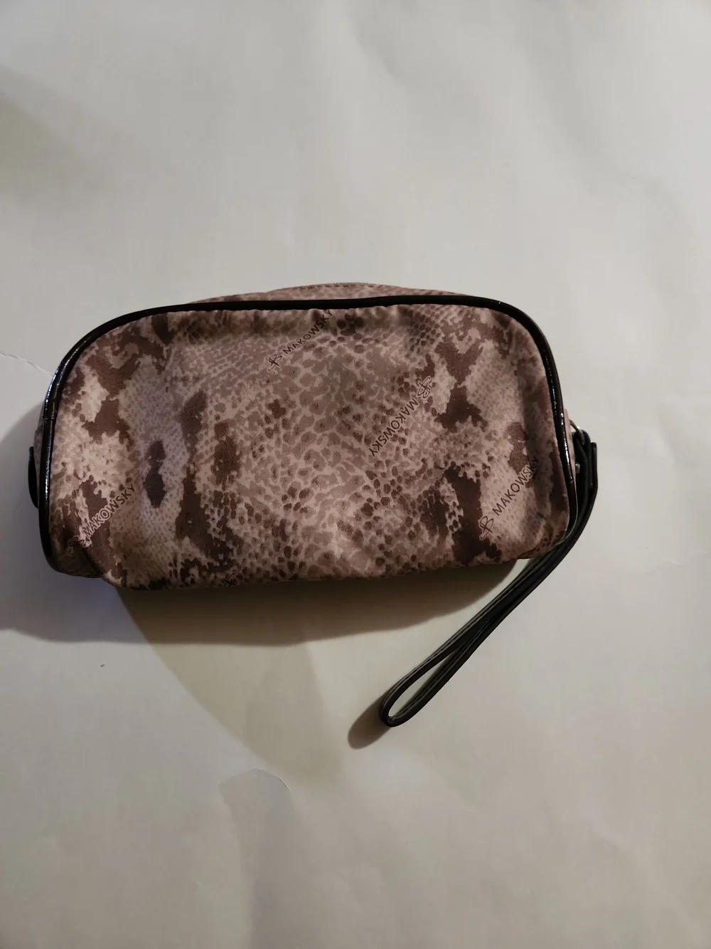 b. makowsky Taupe Snake-Print Wristlet Clutch